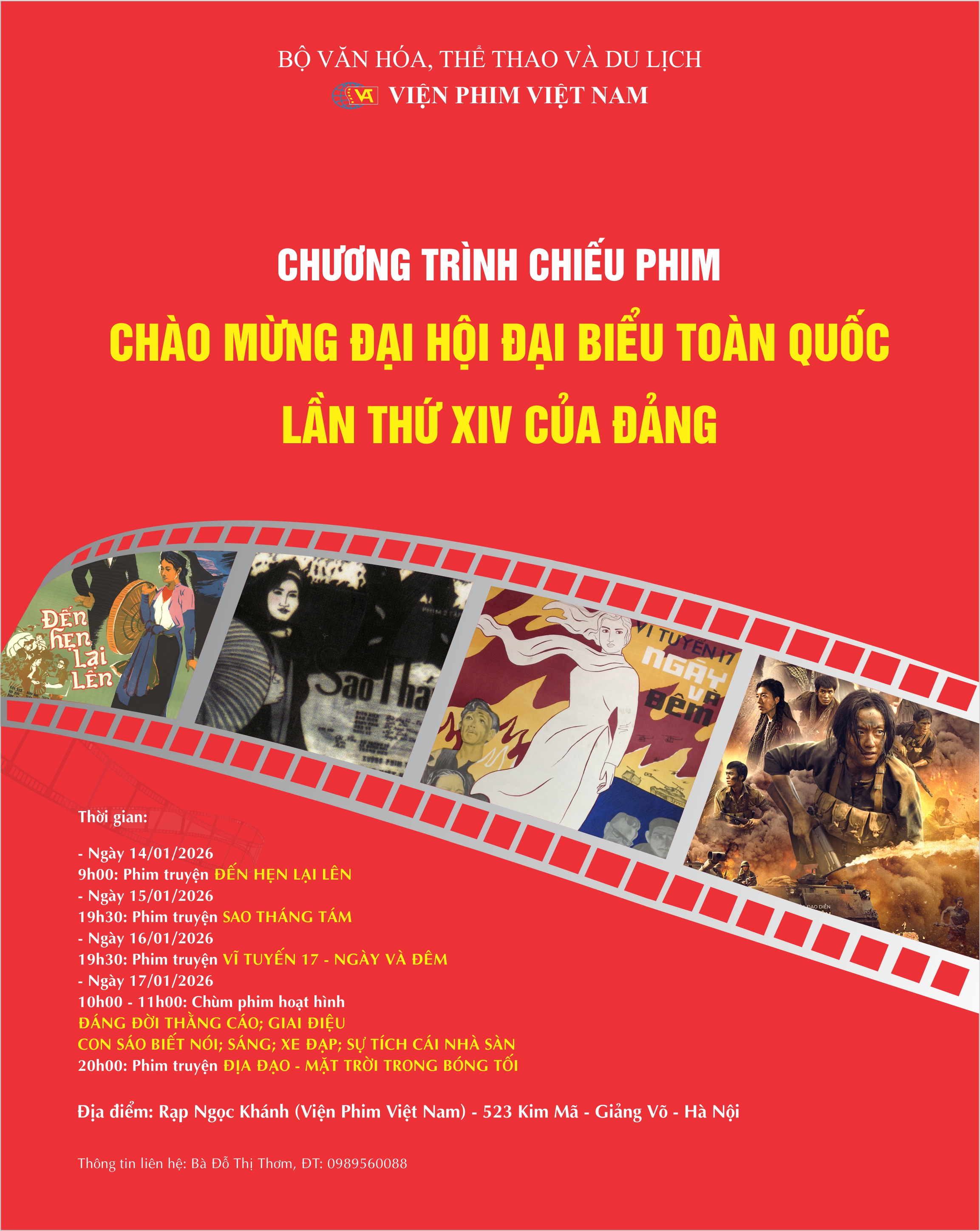 Viện Phim Việt Nam tổ chức Chương trình chiếu phim Chào mừng Đại hội đại biểu toàn quốc lần thứ XIV của Đảng