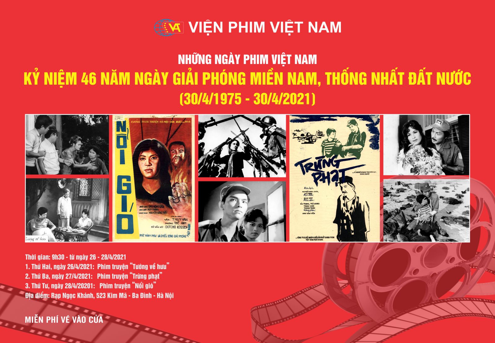 Chương trình chiếu phim điện ảnh: Những ngày phim Việt Nam kỷ niệm 46 năm ngày Giải phóng miền Nam, thống nhất đất nước (30/4/1975 – 30/4/2021)